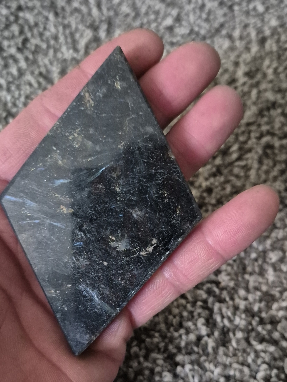 Polished Black Stone Display Tile - Small Handheld Piece